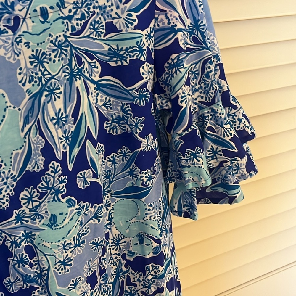 Lily Pulitzer blue purple‎ ruffle sleeve top koala pattern S NWOT - Picture 4 of 7